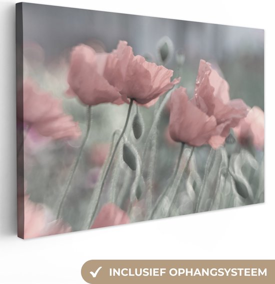 Canvas schilderij - Bloemen - Natuur - Roze - Botanisch - Foto op canvas - Canvas bloem - Muurdecoratie - 120x80 cm - Canvasdoek