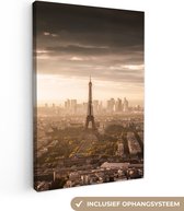 Canvas schilderij - Skyline - Parijs - Eiffeltoren - Stad - Frankrijk - Wanddecoratie woonkamer - 40x60 cm - Foto op canvas - Canvasdoek