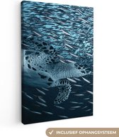 Canvas schilderij - Schildpad - Vis - Zeedieren - Water - Canvasdoek - 90x140 cm - Foto op canvas - Schilderijen op canvas