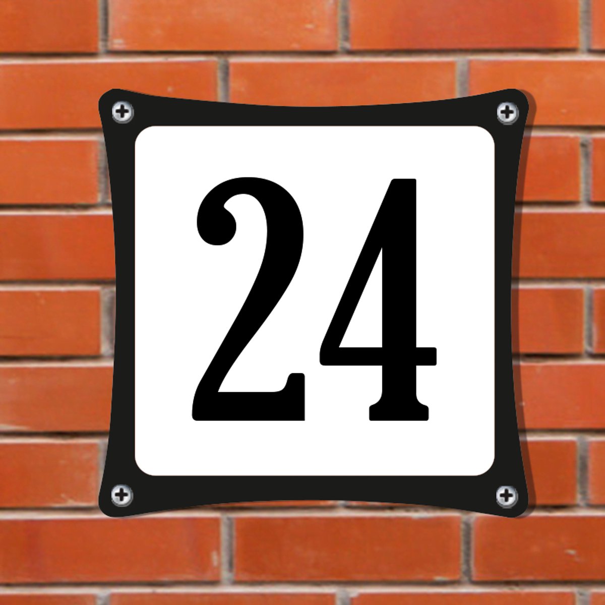Decoporta Huisnummerbord Emaille-Look - Nummer 24 - Standaard - 10 x 10 cm | incl. schroeven