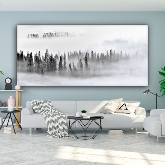Peinture sur toile - Arbres - Brume - Forêt - Nature - Canvasdoek - 160 x 80 cm - Photo sur toile - Peinture de nature