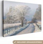 Toile - Photo sur toile - Hiver - Route - Arbres - Paysage - 60x40 cm - Canvasdoek - Décoration murale