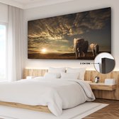 Canvas schilderij - Foto op canvas - Olifant - Zon - Wolken - Landschap - Dieren - Muurdecoratie - 160x80 cm - Canvas schilderijen woonkamer