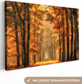 Canvas doek - Foto op canvas - Herfst - Bos - Bomen - Oranje - Muurdecoratie - 90x60 cm - Canvas schilderij