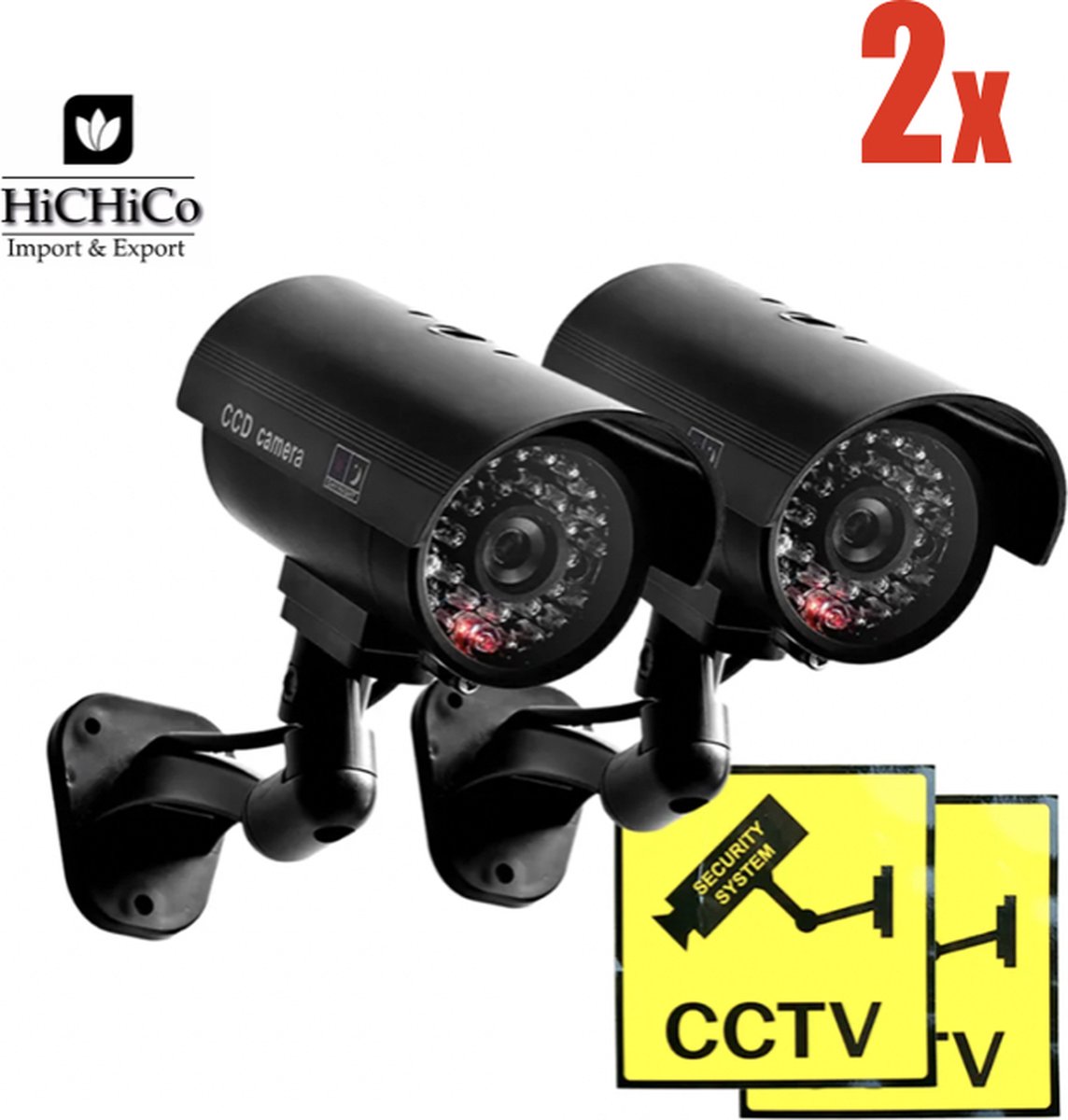 Fake camera voor buiten – Dummy camera – Nep camera - CCD Dummy Camera - Beveiligingscamera - Fake Outdoor Nepcamera - Nep Security Cam met rood knipperend led indicator voor binnen en buiten HiCHiCO® 2STUKS