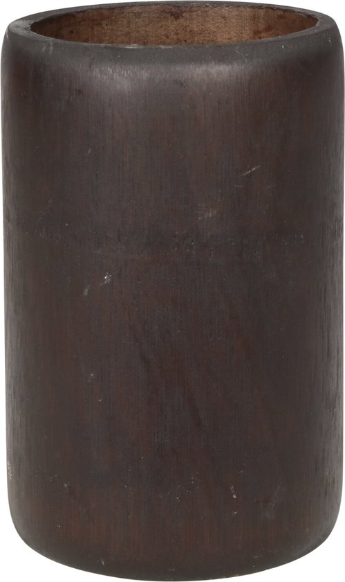 Kaarshouders/waxinelichthouders bamboe bruin 13 cm - Stompkaars uitstraling - Theelichthouders/kaarsenhouders