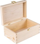 Creative Deco Houten Kist Doos | Met Gouden Gesp | 21,4 x 13,8 x 10 cm | Sieradendoos, Speelgoed en Gereedschap