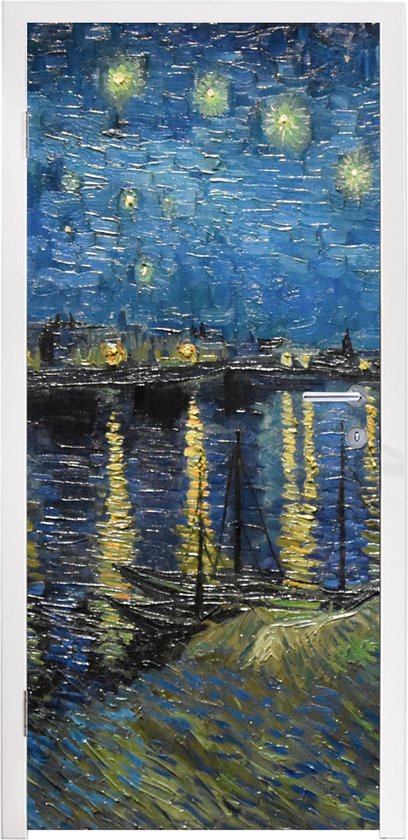 Sticker de porte Nuit étoilée sur le Rhône - Van Gogh - Art - 80x205 cm - Poster de porte