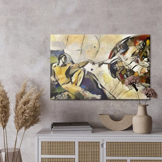 Schilderijkoning - Canvas Schilderij De Schepping Van Adam In De Stijl Van Pablo Picasso - 120 x 80 cm