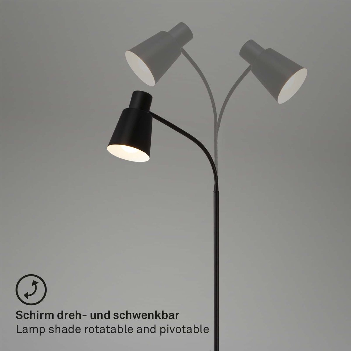 BRILONER Ekko - Vloerlamp - woonkamer staande lamp - leeslamp - industrieel - metaal - E27 fitting - zwart - 128cm thumbnail 4