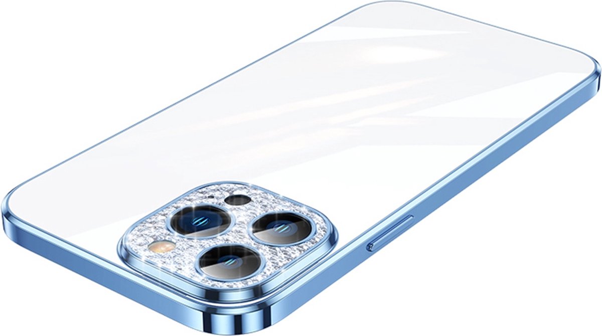 Sulada CrystalCover met Val- en Lensbescherming en kristallen voor iPhone 14 Pro Max blauw