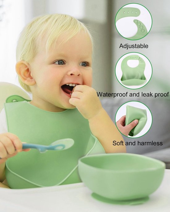 Assiette en Siliconen pour bébé avec ventouse, 8 pièces de couverts pour  bébé