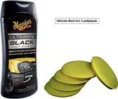 Meguiar's Ultimate Black Plastic Restorer 355 ml. + 5 tampons de polissage en mousse éponge à cire