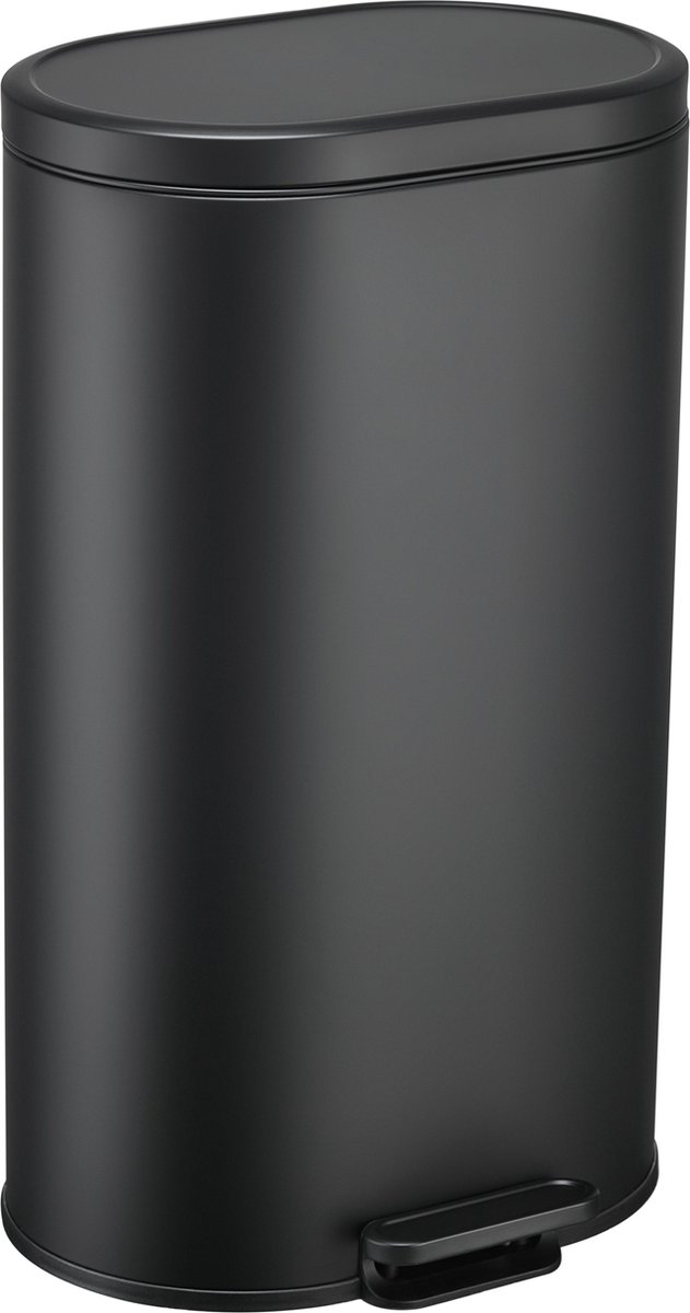 HÜSQ Prullenbak - Pedaalemmer van 30 liter - ovaalvormige Vuilnisbak - mat zwarte Vuilbak