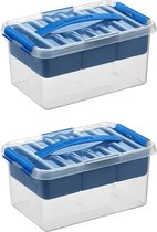 Sunware - Boîte de rangement Q-line avec insert 6L bleu - Set de 2