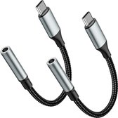 2x Jack naar USB C kabel - Jack Verloopstukje - Type C naar Audio Jack 3.5mm - 2 Stuks - Nylon Gevlochten - Duurzaam - Voordeelverpakking