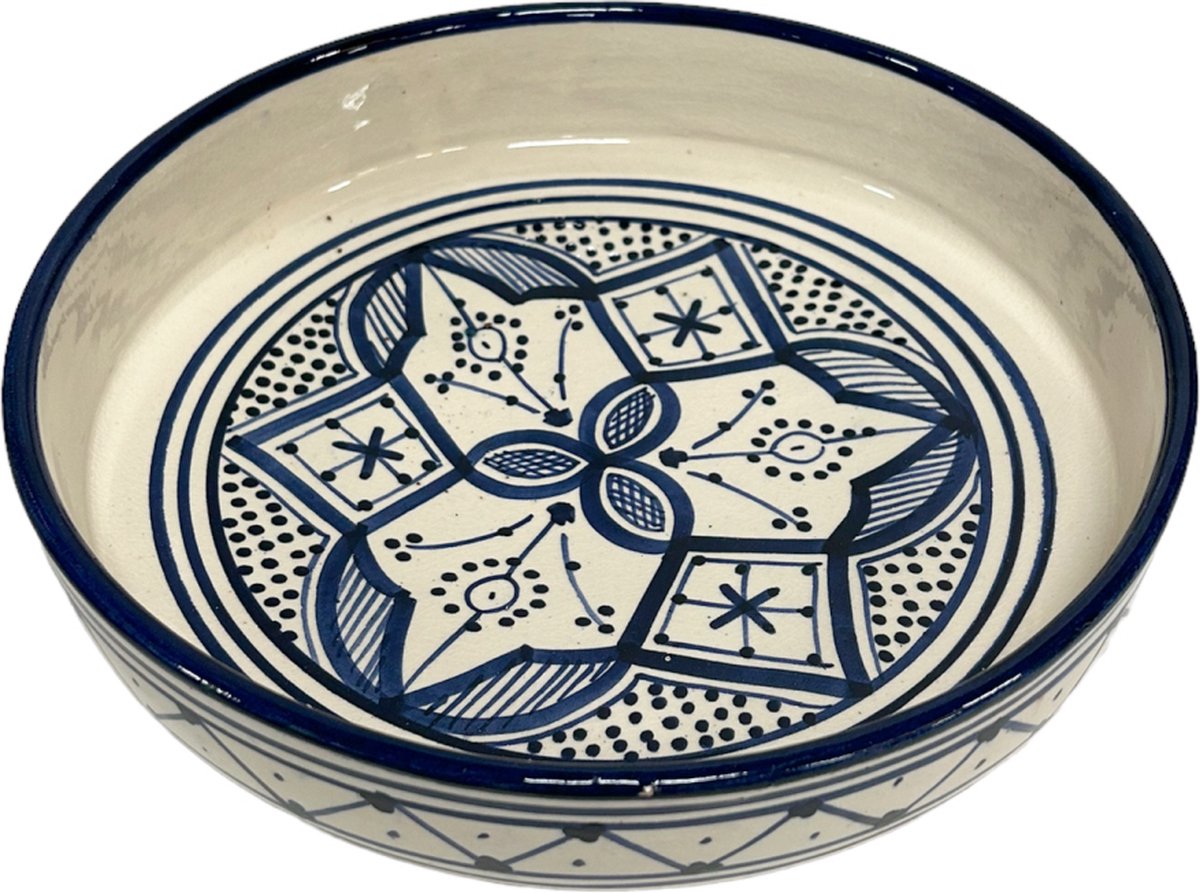 Handmade Marokkaanse Aardewerk ronde schaal - fruitschaal - serveerschaal Ø25