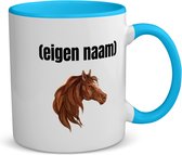 Akyol - paardenkop met eigen naam koffiemok - theemok - blauw - Paarden - paarden liefhebbers - mok met eigen naam - iemand die houdt van paarden - verjaardag - cadeau - kado - 350 ML inhoud