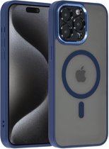 UNIQ iPhone 15 Pro Max TPU Back Cover + Screen protector Privacy Glass - Magsafe Compatibel - Blauw - Doorzichtig
