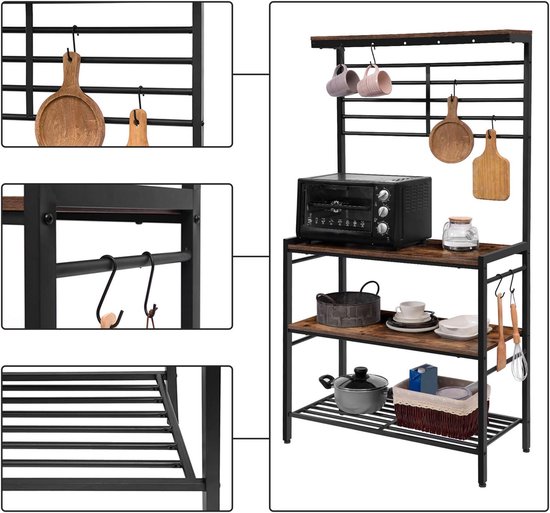 NETEL Uitbreidbaar magnetronrek, 3-traps magnetronstandaard, organizer, keukenrek, staand voor werkblad, bakkersrekken met papieren handdoekhouder en kruidenrek, wit, uittrekbaar van 40-60 cm
