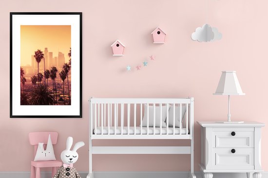 PosterMonkey - Poster - Foto met lijst - Palmboom - Los Angeles - Skyline - Zonsondergang - Kader - 80x120 cm - Posters - Poster met frame - Wanddecoratie
