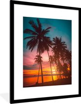 Poster - Fotolijst - Palmboom - Strand - Zee - Zon - Poster frame - 60x80 cm - Poster natuur - Poster in lijst - Kamer decoratie - Kader