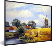 Cadre photo avec affiche - Peinture - Ferme - Moulin - Peinture à l'huile - 40x30 cm - Cadre pour affiche