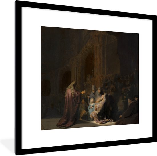 Fotolijst incl. Poster - Het loflied van Simeon - Schilderij van Rembrandt van Rijn - 40x40 cm - Posterlijst