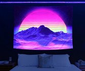 Sun Rise Tapestry UV-reactief Blacklight Mountain Psychedelische muurhangende woonkamer slaapkamer slaapzaal feestdecoratie (150 cm x 130 cm)
