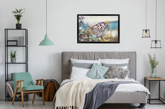 Fotolijst incl. Poster - Vlinder - Bloemen - Lente - 90x60 cm - Posterlijst