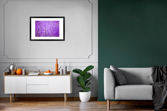 Affiche - Cadre photo - Fleurs - Violet - Lavande - Nature - Cadre - Cadre affiche - 60x40 cm - Cadre affiche - Décoration chambre - Affiche nature - Affiche fleurs - Photo avec cadre