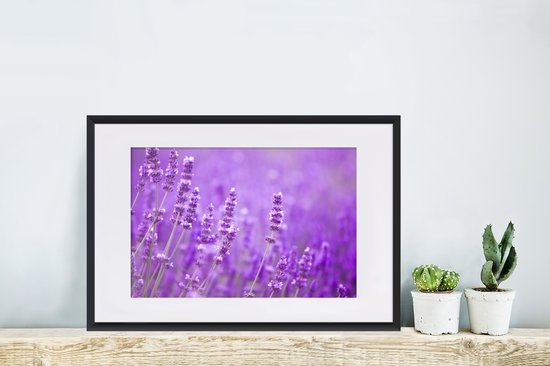 Affiche - Cadre photo - Fleurs - Violet - Lavande - Nature - Cadre - Cadre affiche - 60x40 cm - Cadre affiche - Décoration chambre - Affiche nature - Affiche fleurs - Photo avec cadre