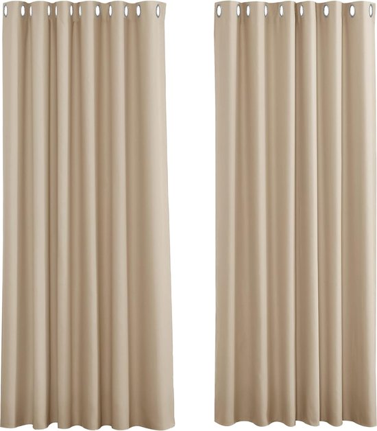 Verduisterende gordijnen set van 2 panelen - 200 x 245 cm per paneel - Biscotti Beige - Blackout gordijnen met ringen voor slaapkamer en woonkamer