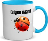 Akyol - lieveheersbeestje met eigen naam koffiemok - theemok - blauw - Lieveheersbeestje - lieveheersbeestje liefhebbers - mok met eigen naam - iemand die houdt van lieveheersbeestjes - verjaardag - cadeau - kado - 350 ML inhoud