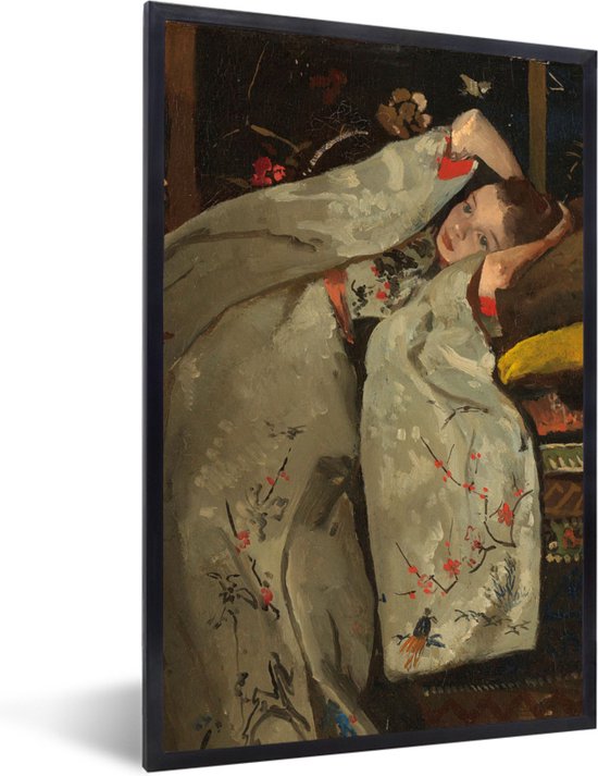 Fotolijst incl. Poster - Meisje in witte kimono - Schilderij van George Hendrik Breitner - 40x60 cm - Posterlijst