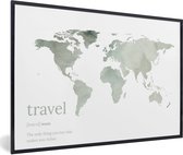 Fotolijst incl. Poster - Wereldkaart - Quote - Travel - 90x60 cm - Posterlijst