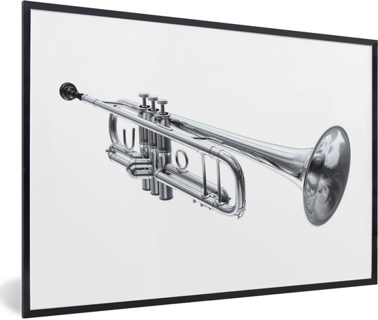 Image encadrée - Illustration d'un cadre photo trompette argent noir 90x60 cm - Affiche encadrée (Décoration murale salon / chambre)