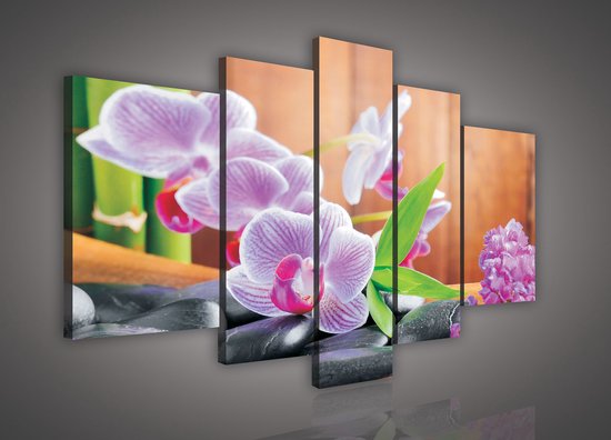 Canvas Schilderij - Bloemen - Orchidee - Plant - Spa - Natuur - Inclusief Frame - 170x100cm (lxb) - 5 Luiks