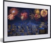 Photo encadrée - Fireworks over New York cadre photo noir avec passe partout blanc 40x60 60x40 cm - Affiche encadrée (Décoration murale salon / chambre)