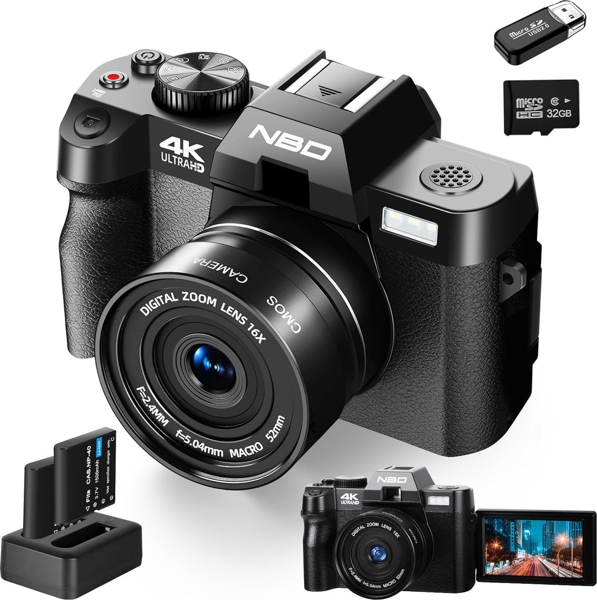 Appareil Photo Numérique 48MP 1080P HD Compact Caméra, 2,4 LCD  Rechargeables Appareil Photo avec Carte de 32 Go avec 16X Digital Zoom  Caméra pour