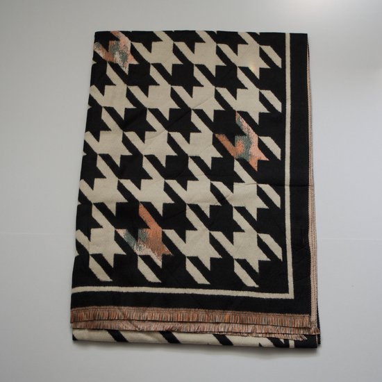Bijoutheek Sjaal (Fashion) Pied-de-poule patroon (190 x 70cm) Zwart