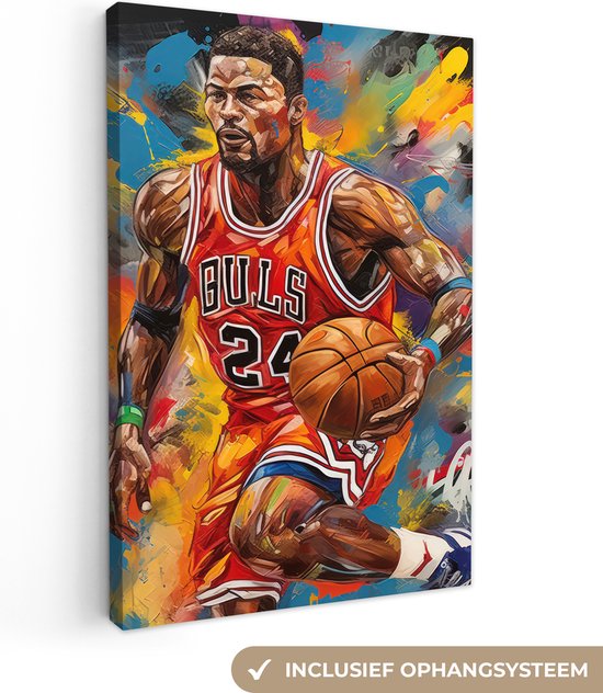 Canvas Schilderij Basketbal - Verf - Kleuren - Rood - 40x60 cm - Wanddecoratie