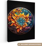 Canvas Schilderij Mandala - Bloemen - Kleuren - 90x120 cm - Wanddecoratie