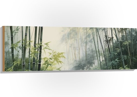 Hout - Bomen - Takken - Bladeren - Bamboe - Groen - 120x40 cm - 9 mm dik - Foto op Hout (Met Ophangsysteem)