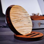 Skyline Onderzetters Zierikzee - Eiken en noten hout - 4 stuk(s) + houder - Ø 9 cm Rond - Cadeau - Woon decoratie - Woonkamer - WoodWideCities