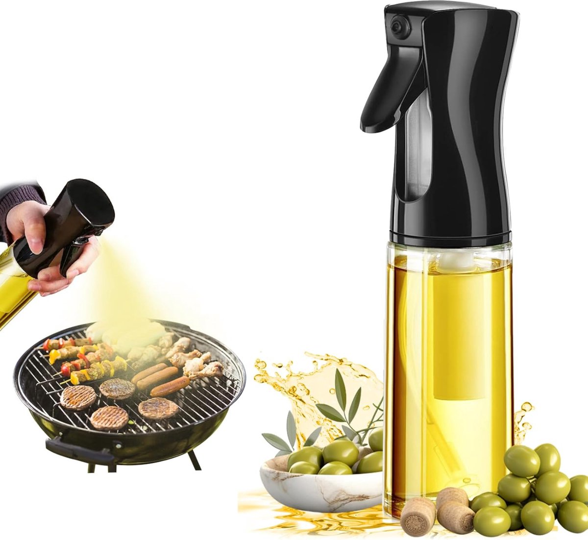 Pluvérisateur d'Huile 2 en 1, Vaporisateur d'olive Bouteille, Spray Huile  Cuisine Verre, Distributeur Olive et de Vinaigre avec échelle, Qualité