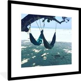Photo en cadre - Hamacs sur un arbre en Inde asiatique cadre photo noir avec passe-partout blanc 40x40 cm - Affiche sous cadre (Décoration murale salon / chambre) / Mer et plage