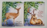 10 X Kerstkaart met envelop 12 X 13.5 cm - Rendier met gewei en bambi wenskaart - Prettige Kerstdagen en een Gelukkig Nieuwjaar