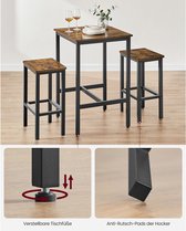Eettafel - Hoge eettafel - Met 2 stoelen - Metalen frame - Houtenblad - Bruin zwart