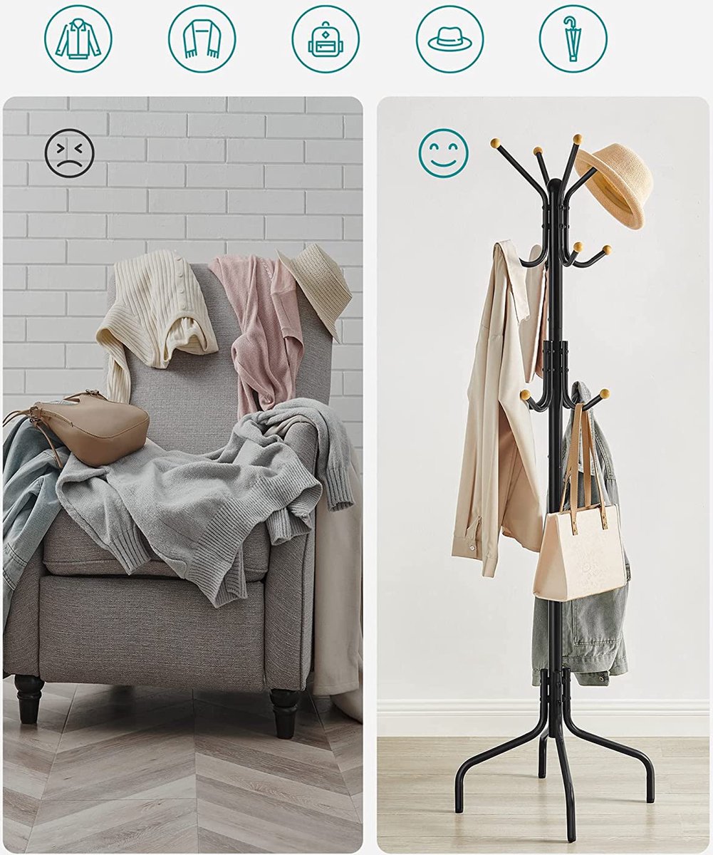 Kapstok - Metalen kleerhanger - Met 12 haken - Zwart